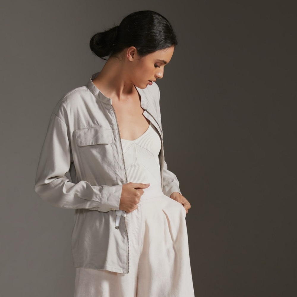 Anthropologie Maeve Linen Aviator Jacket